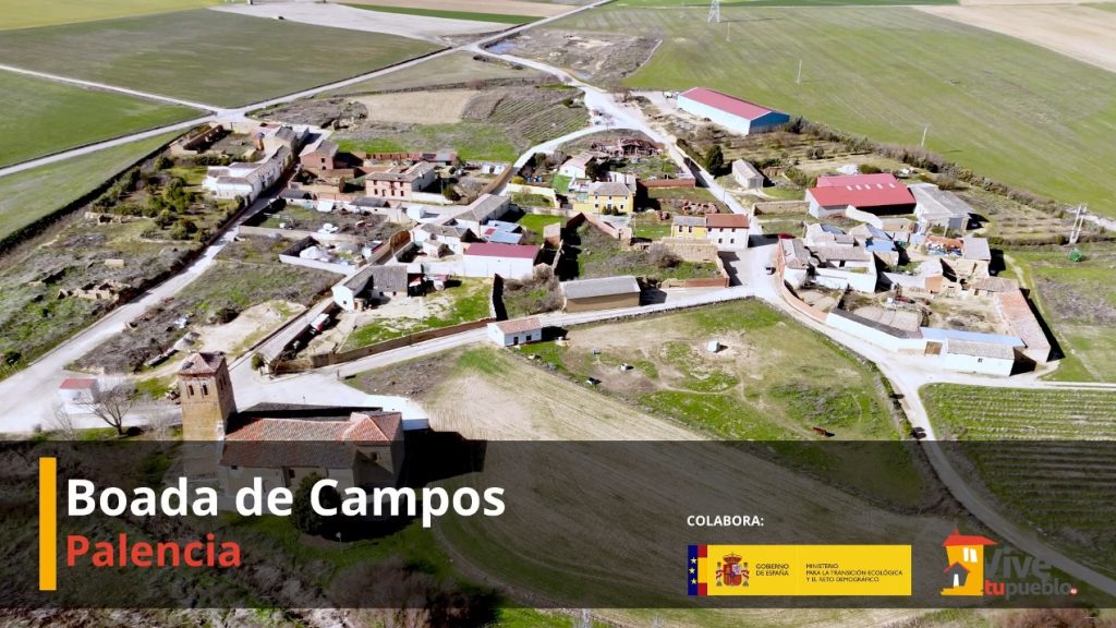 Vista aérea del pueblo Boada de Campos en Palencia, España.